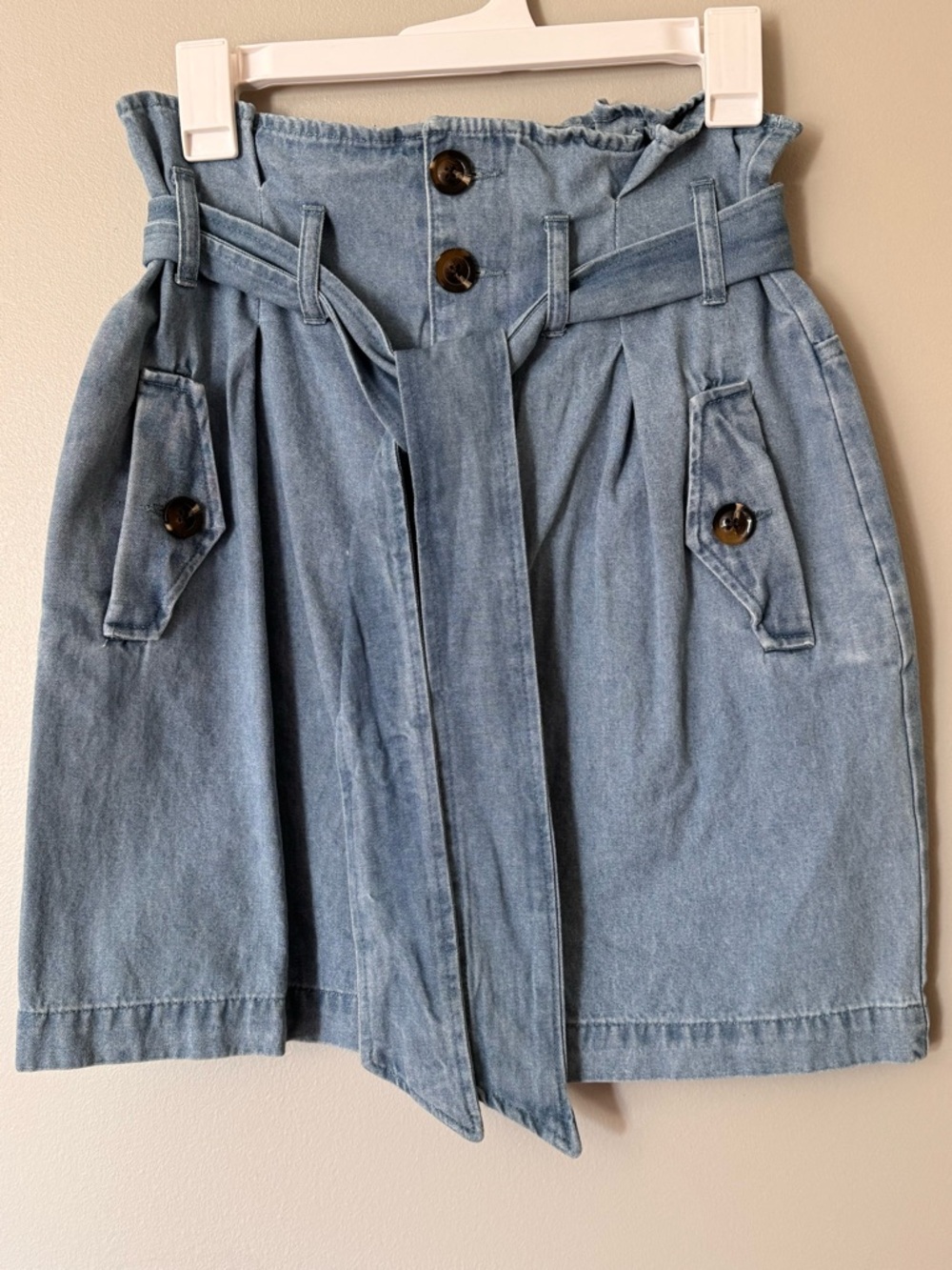 Who What Wear Light Blue Denim Paperbag Mini Skirt with Belt